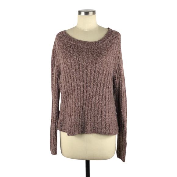TULAROSA Chunky Knit Ribbed Boxy Sweater Size Large Burgundy Brown L - Picture 1 of 6
